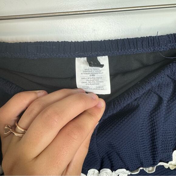 J. Crew Bandeau Ruffle Trim Navy Blue One Piece Swimsuit Size 0 - Picture 5 of 7